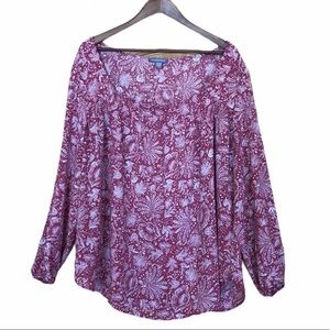 NWT Peace Pearls Mauve Light Weight Casual Long Sleeve Floral Blouse Women’s 2XL
